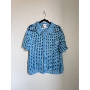 BDG Osaka Open-Knit Polo Sweater in Blue Size MEDIUM